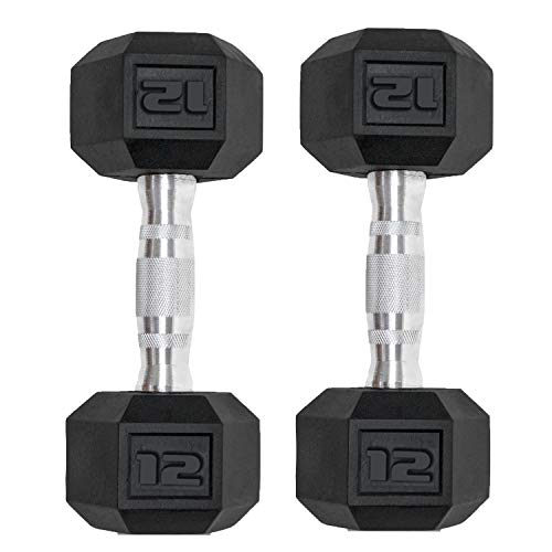 Dumbbells Set Of 2 Hex Rubber Encased Dumbbells, Weights Dumbbells Set With Metal Handle For Exercise And Fitness (12 Lb, Pair) #TOP1