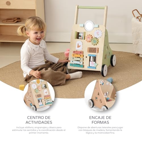 Miniatura 3 de Ms Babyworld Montessori Maxi Andador De Madera Para Bebé Correpasillos Con Juguetes Y Actividades Para Primeros Pasos Desde 12 Meses