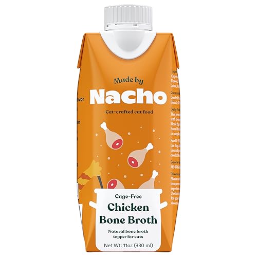 Made by Nacho Bone Broth Cat Food Topper for Hydration and Picky Eaters - Add Protein and Flavor to Your Dry Cat Food – Supports Optimal Nutrition, Digestion, Skin & Coat, 11 oz. (Pack of 4), Chicken