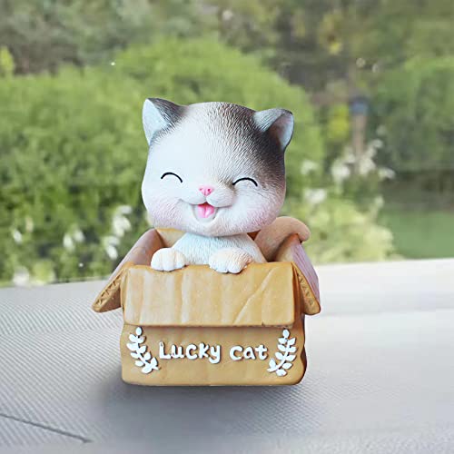 Car Dashboard Shaking Dog Adornments - 1Pcs Car Bobbleheads Shake Head Toy Bobble Dog Resin Simulation For Car Vehicle Decoration Home (Squinting Cat) #TOP5