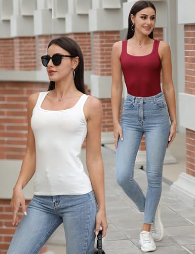 BQTQ 6 Pcs Women's Square Neck Tank Top Sleeveless Undershirt Basic Tank Tops for Women Girls4