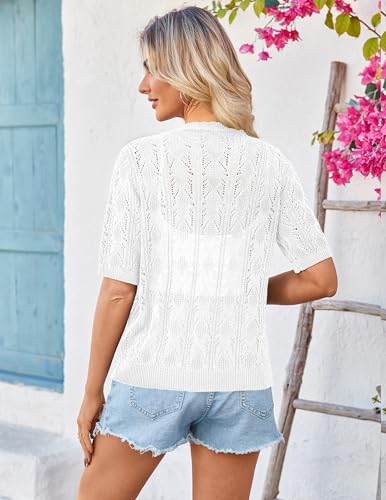 Image of Yekaty Womens 2026 Short Sleeve Crochet Summer Cardigan Cropped Button Sweater Lightweight Shrug for Dress