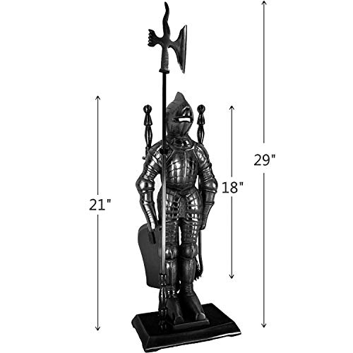 Lizh Metalwork Dark Knight Fireplace Tool Set,Black Cast Iron - Thumbnail 4