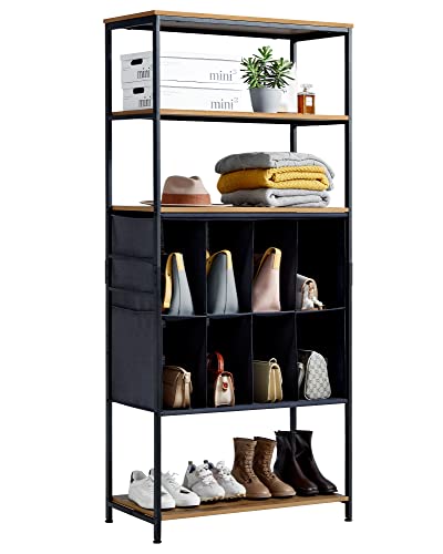 FRAPOW Free Standing Closet Organizer, 71inch Industrial Hall Tree Clothing Shoes Wardrobe Storage Shelf for Bedroom Living Room Entryway