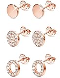 sllaiss set di orecchini tondi in argento sterling, ipoallergenici per donna 3 paia b: tono oro rosa