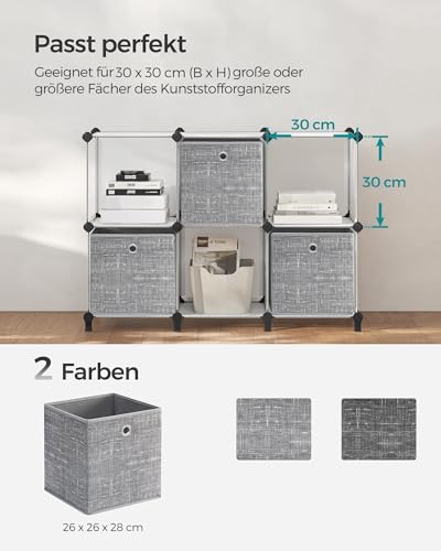 SONGMICS Aufbewahrungsbox, 6er Set, Ordnungsboxen aus Vliesstoff mit Griff, Boxen Aufbewahrung, 26 x 26 x 28 cm, Organizer Box, für Würfelregal, Faltbox, Kleideraufbewahrung, grau meliert RFB026G01