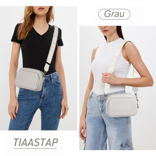 Damen Handy Umhängetasche Echtes Leder Crossbody Bag Damen Handytasche zum Umhängen, Umhängetasche Damen Klein Moderne Taschen mit Breitem Schultergurt u 3 fächern – Bild 3