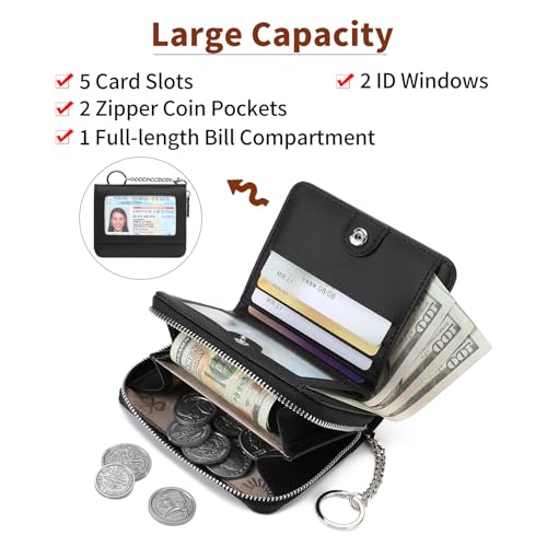 Image of GAEKEAO Wallet Women RFID Blocking Leather Credit Card Holder Compact Small Womens Wallet with ID Window Zipper Coin Pocket