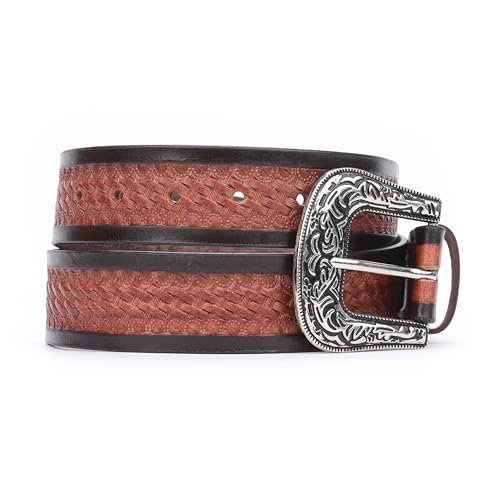RESISTANCE Cowboy No Buckle Belt For Men | 1.5" Wide Western Belt Leather Strap | Western Belt for Jeans3