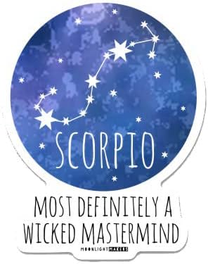 Funny Astrology Zodiac Signs Die Cut Bumper Stickers, Car Art, Bike Vinyl, Weatherproof (Scorpio - Most Definitely a Wicked Mastermind)