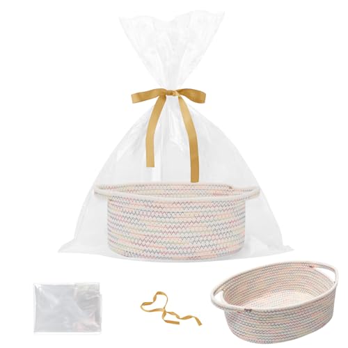 Image of Small Woven Rope Basket,Baby Gift Basket with Bag & Ribbon