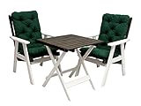 Ambientehome 90529 Balkonset verstellbarer Hochlehner Stuhl Varberg inkl. grüne Kissen und Klapptisch weiß/taupe 65x65 cm 5-teilig