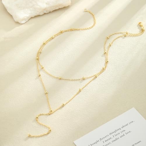 BERISO Y-Shape Gold Necklace for Women - 14K Gold Plated Minimalist Pendant Chain Jewelry, Elegant Gift for Anniversary4