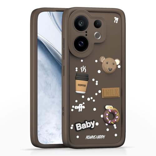 Image of Pikkme Back Cover for Vivo X200 Fe 5G | 3D Bear Silicone Cute & Fun Coffee Cartoon | Full Body Protection Bumper Case (Brown)