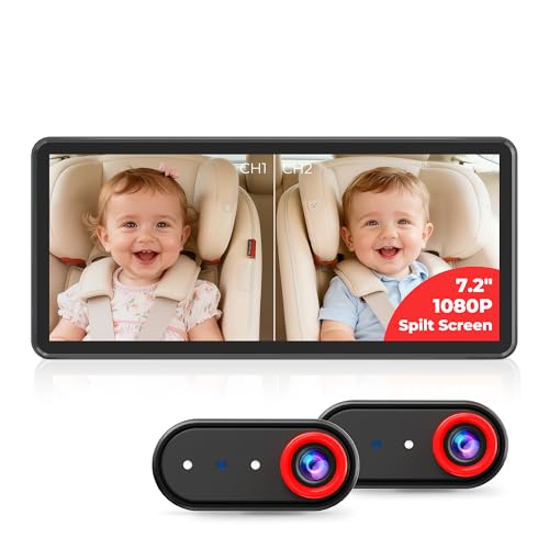 Image of LUCKVIEW BM5PRO Double Car Camera for 2 Baby，7.2" 1080P Split Screen with IR Night Vision, Real-Time Monitoring Baby Car Camera,Easy Install, Family Travel Companion for Kids & Pets