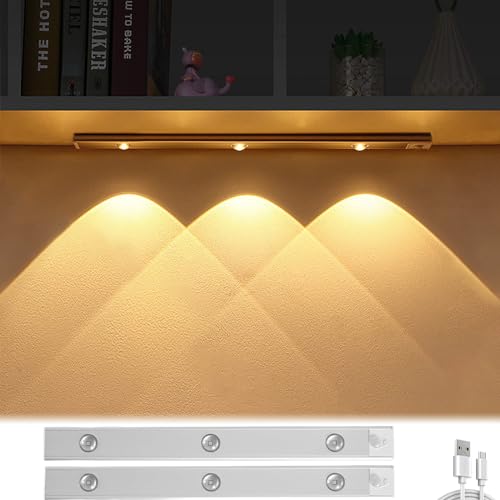 Image of Under Cabinet Lighting, 3 Colors Dimmable Wireless Motion Sensor Closet Lights, Magnetic LED Motion Sensor Light Bar, Rechargeable Under-Counter Light for Kitchen Closet (Sliver-2PACK)