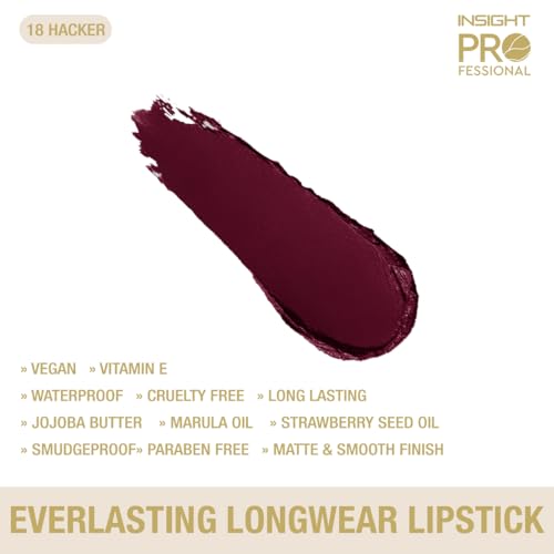 Image of INSIGHT Professional Everlasting Longwear Lipstick | Velvety Smooth Finish | Highly Pigmented | Transferproof,Waterproof,Smudgeproof | Infused with Vit E & Marula Oil - (Hacker) 2.5gm