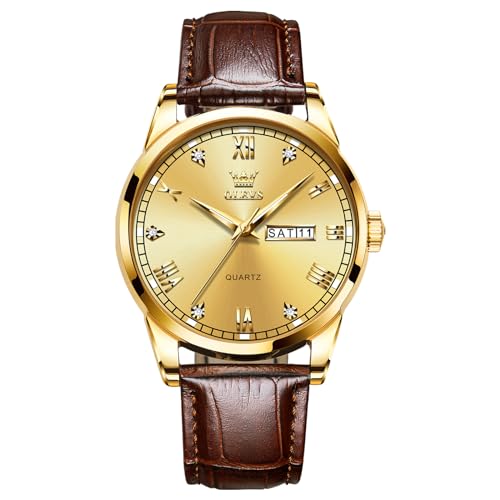 QBAIZI Gold Watches for Men,Luxury Golden Face Mens Leather Watch