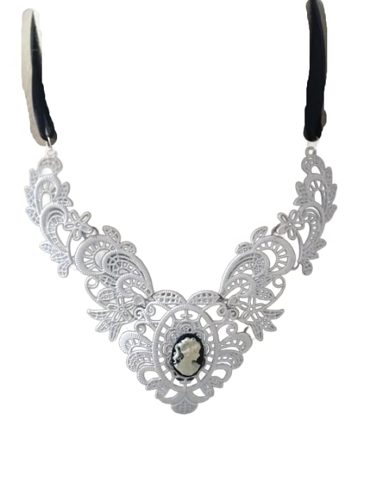 Collier camée Marie Antoinette métal blanc fini les bijoux ternes