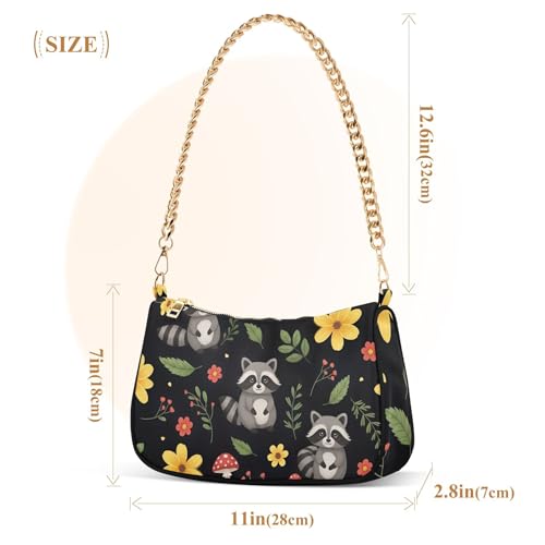 Cute Raccoons Floral Black Party Dressy Purse Hobo Women Tote Handbags Trendy Ladies Shoulder Bag Floral Zipper Closure3