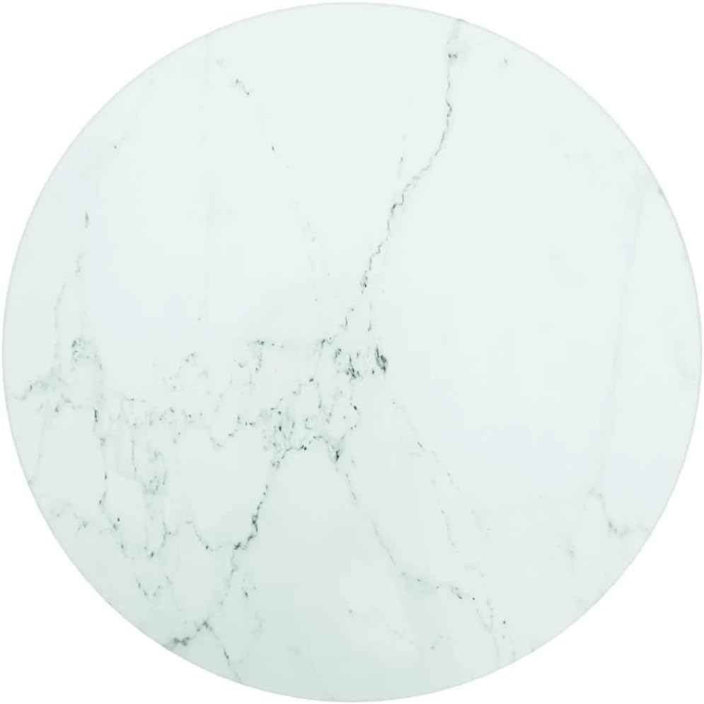 vidaXL Round White Tempered Glass Table Top Marble Design Ã˜11.8 in Smooth Polished Heat Resistant Dining Coffee Replacement Surface Small Outdoor
