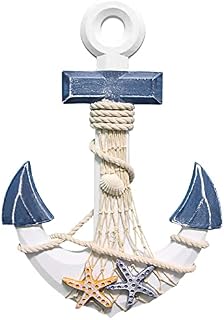 Anchor Hanging Ornament, Wooden Anchors Decoration with Rope and Starfish Nautical Beach Coastal Wall Ornament Xmas Tree Ornaments Anchor Wall Hanging Decor Home Bathroom Anchor Mediterranean Style