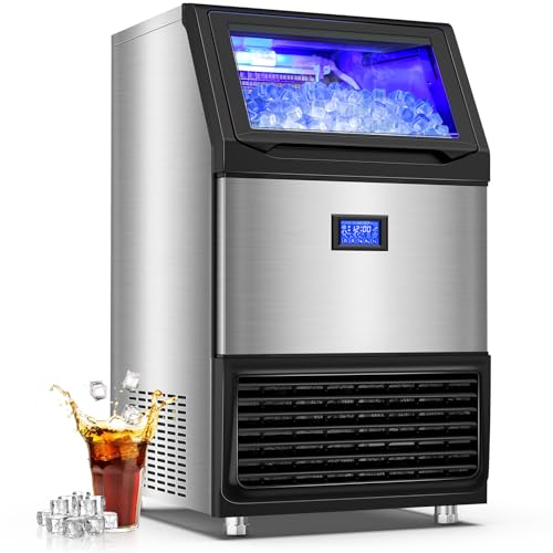 Image of SOZT Commercial Ice Maker Machine 450LBS /24H, Stainless Steel | Under Counter Ice Machine with 200LBS Storage, Self-Cleaning Freestanding Ice Cube Maker for Restaurant, Bar, Home, Office