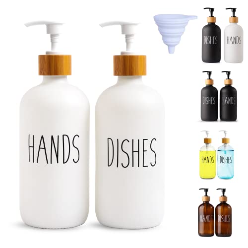Image of LOOCHICA 2 Pack White Glass Soap Dispenser Set for Kitchen Sink, Hand and Dish Soap, Matte White Finish, Rustic Decor