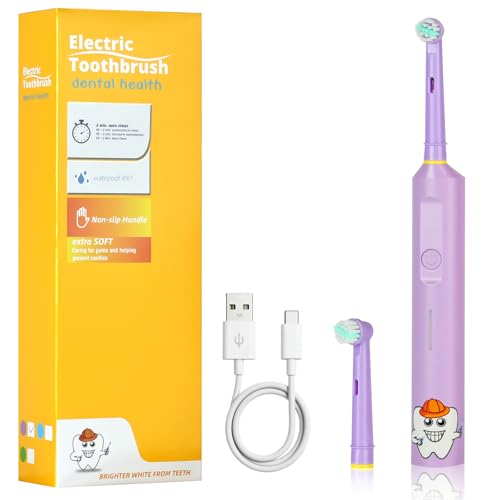 Vicloon Spazzolino Elettrico Bambini dai 5-12 Anni,Spazzolino Bambini con 2 Pezzi Testina Dello Spazzolinos e Timer Intelligente,Luce Colorate LED,Vibrazione Morbido,IPX7 Impermeabile,Comodo Manico