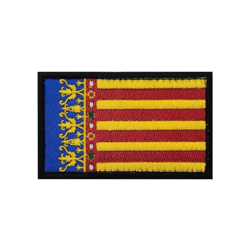 2 parches bordados de la bandera de España Valencia, apliques tácticos, insignias, gancho para coser en el brazo, hombro, para ropa, bolsos, mochila