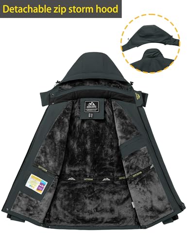 TACVASEN TACVASEN Herren Warme Skijacke Gefütterte Winterjacke Wasserabweisende mit Abnehmbarer Kapuzen (XL, Dunkelgrau) - Zusatzansicht 4 | TV | Video | Foto