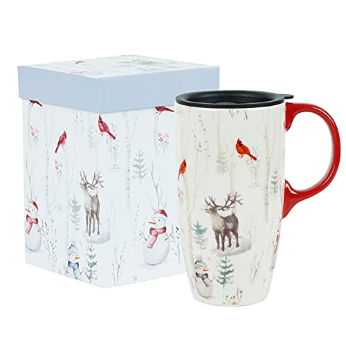 Topadorn Christmas Ceramic Mug Cardinal Bird Ceramic Travel Mug Porcelain Coffee Cup with...