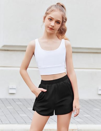 Zaclotre Girls Athletic Shorts with Zipper Pockets High Waisted Running Shorts Soccer Gym Sports Active Short for Kids2