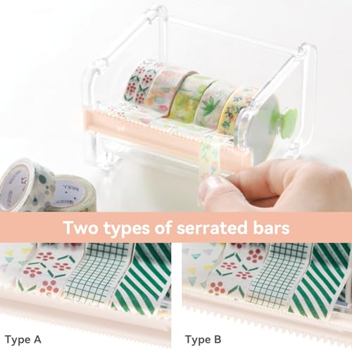 Image of Agatige Transparent Visible Desktop Multi Masking Tape Cutter, Washi Tape Dispenser, Roll Tape Holder for Home Office School (Not Include Masking Tape)(Beige)