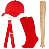 Dxhycc 4 Pieces Baseball Costume Set Include Baseball Cap Baseball Socks and Belt Combo Inflatable Baseball Bat for Halloween Dress up Party