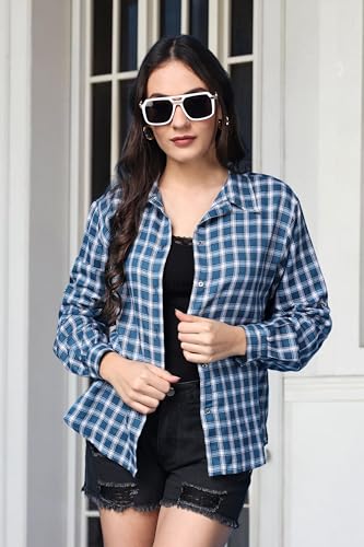 Image of POPWINGS Casual Checks Print Shirt for Women | Cotton Full-Sleeves Women Shirt | Summer Shirt for Women | Stylish Shirt for Women