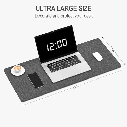 Image of Auhoahsil Felt Desk Mat, Minimalist Large Mouse Pad XL 31.5 x 11.8 in, Desk Matt for Desktop, Keyboard, Laptop, Computer, Office, Work from Home, Gaming, Gray