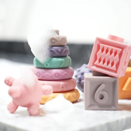 Formula Baby Coffret d'éveil sensoriel | dès 6 Mois | composé de 23 pièces | 5 balles sensorielles 12 Cubes Souples 1 Tour à empiler sur 6 Niveaux | sans BPA utilisable dans Le Bain – vue 8