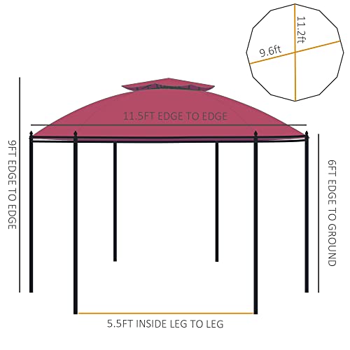 Outsunny 11.5' Patio Gazebo, Outdoor Gazebo Canopy Shelter With Curtains, Romantic Round Double Roof, Solid Steel Frame For Garden, Lawn, Backyard And Deck, Wine Red #TOP2