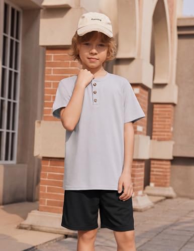 Image of Arshiner Boy's Textured Button Up Shirt and Shorts Set 2 Piece Summer Beach Outfit for 5~12 Years Kids