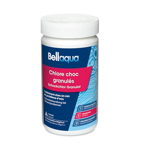 Bellaqua Chlore Choc Piscine 1kg – Traitement Choc Puissant – Granulés de Chlore Choc Rapide pour Piscine – Désinfection Immédiate Eau Trouble ou Verte