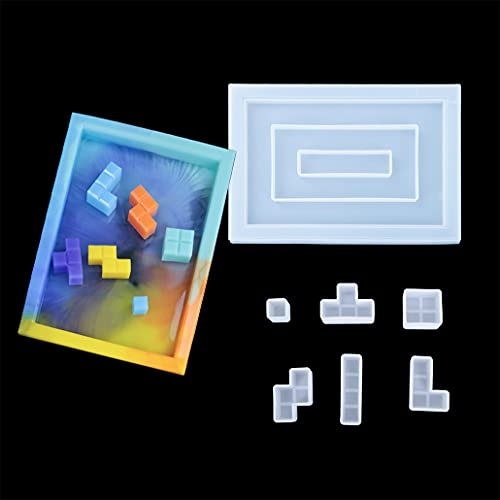 TikooTik テトリス シリコンモールド パズルゲーム 立体 ８種類 アゲートスライス エポキシ 樹脂 UVレジン 粘土 立体 パズル モールド 抜き型 ギフト ハンドメイド 手芸品 (テトリス型セット)