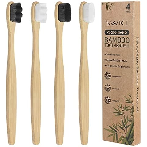 4 Pcs Soft Bamboo Micro-Nano Toothbrushes, Extra Soft Toothbrush with 20000 Bristles Designed for ​Sensitive Gums Kids Adults (White and Grey Bristles) Cover