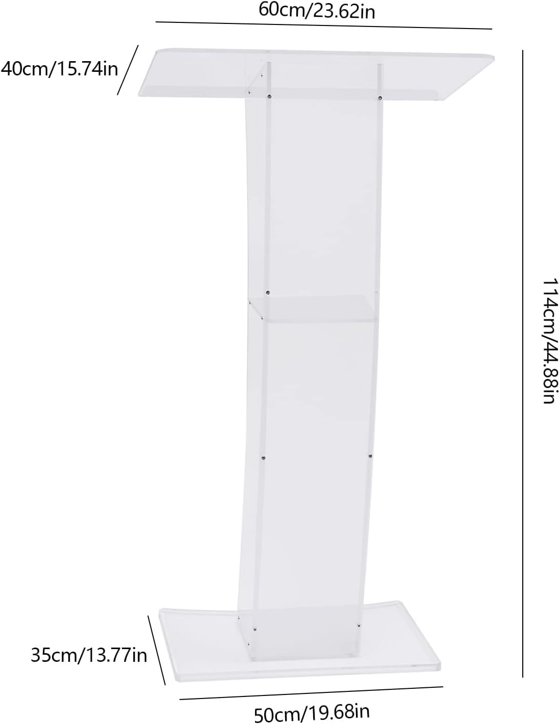 Transparentes Acryl-Rednerpult (60 cm) – Kirchenrednerpult mit Bodenständer und Bogenstütze für Konferenzen, Vorträge und kirchliche Veranstaltungen