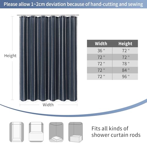 Boho Farmhouse Tassel Linen Shower Curtain,3D Embroidery Stripe Navy,72x84 by MitoVilla - Used condition - Image 7