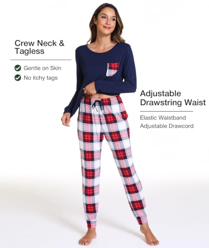 Image of GYS Bamboo Viscose Sleep Sets for Women Long Sleeve Crew Neck Pajama Sets with Pockets