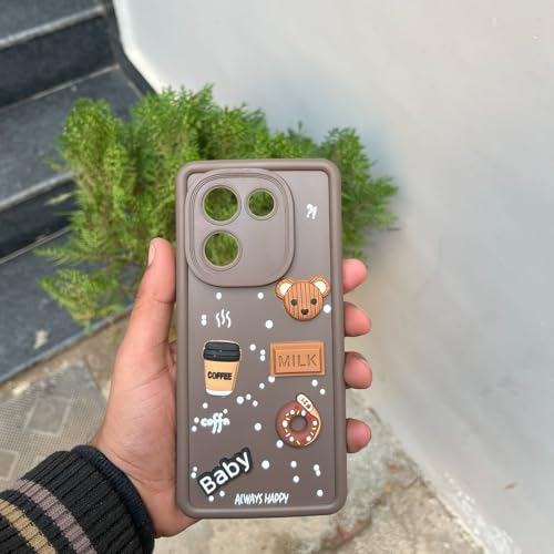 Image of Pikkme Bumper Case for Vivo T3 Pro 5G / iQOO Z9s Pro 5G | Cute Fun Cartoon 3D Bear Silicone Full Body Protection Back Cover (Brown)