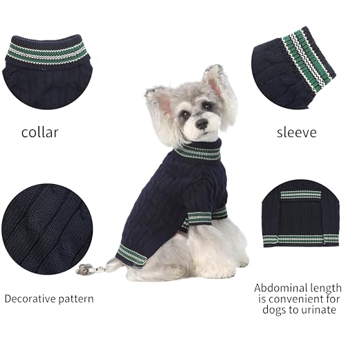 Image of Small /Medium Dog Sweater, Warm Dog Winter Coat w /Sleeves, Comfortable High Neck & Leash Hole, Premium Dog Clothes for Schnauzer-Best for Holidays, Daily Walks M Blue