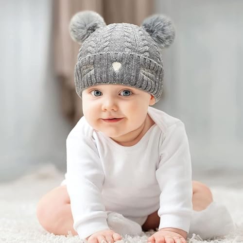 Image of Unisex Toddler Winter Hat Monkey Caps - Fleece Lined Baby Hat with Scarf Earflap Hood - Skull Caps for Kids