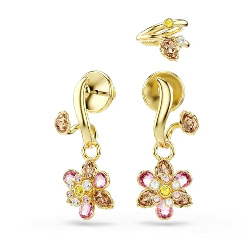 Swarovski Idyllia earrings, Set (3), Mixed cuts, Flower, Multicolored, Gold-tone finish2
